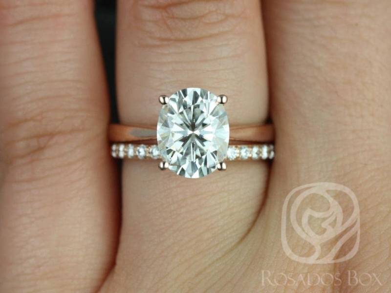 3 Karat Skinny Lois 10 X 8 Mm & Tiffani 14Kt Moissanit Diamant Oval Solitär Braut Set, Ring Im Ovalschliff, Verlobungsring Und Ehering von RosadosBox