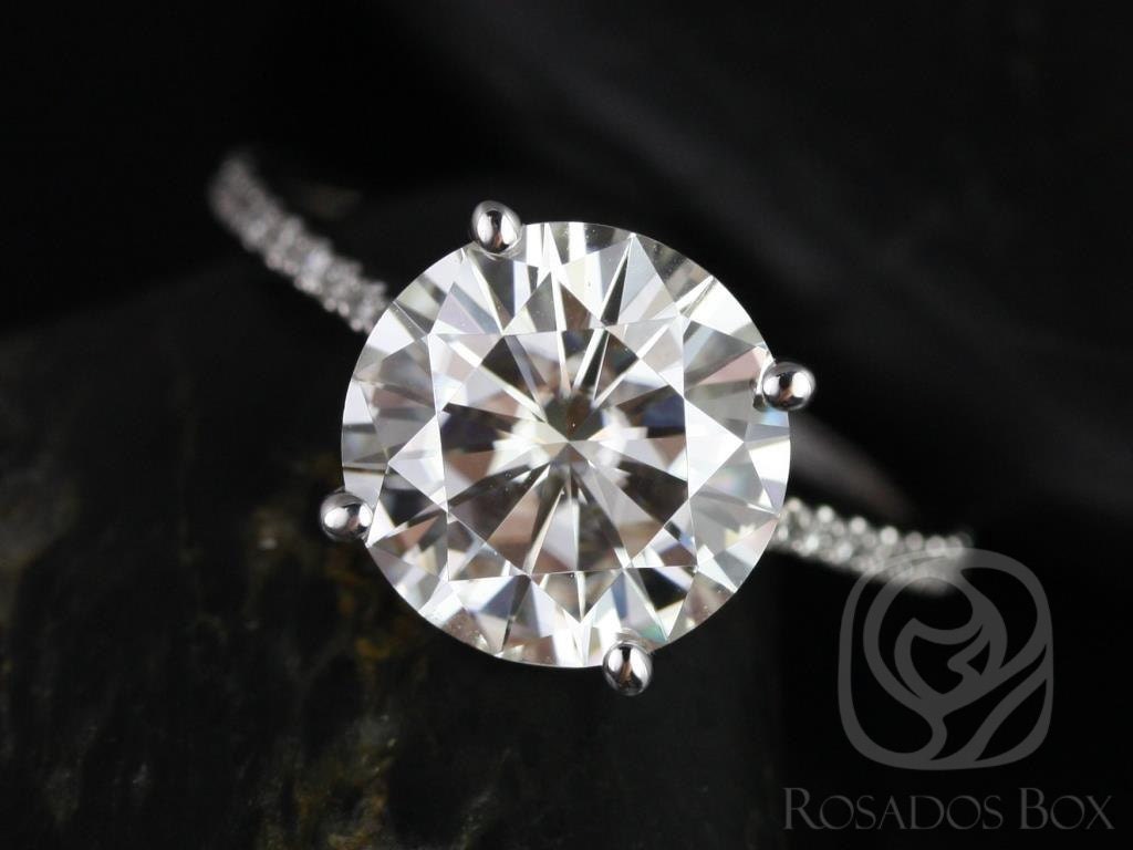 3.50Ct Eloise 10 Mm 14Kt Weißgold Moissanite Diamanten Dünne Pave Kathedrale Runde Solitaire Akzent Verlobungsring von RosadosBox