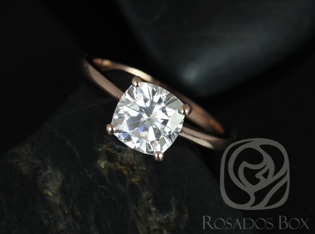 Bereit Zum Versand Skinny Florence 7, 5 Mm 14Kt White Gold Kissen Für Immer Ein Moissanite Tulip Kathedrale Solitär Verlobungsring von RosadosBox