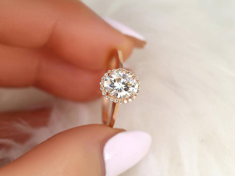 1.50Ct Celeste 8 X 6 Mm 14Kt Moissanite Diamant Oval Halo Ring, Verlobungsring, Ehering, Jubiläumsring, Ehering von RosadosBox