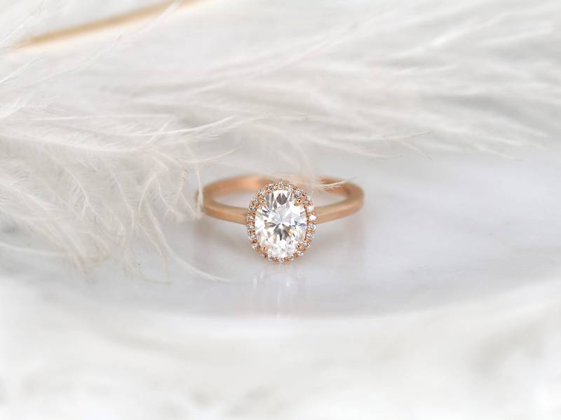 1.50Ct Celeste 8 X 6 Mm 14Kt Moissanite Diamant Oval Halo Verlobungsring Ring, Jubiläumsgeschenk, Geschenk Für Sie, Ehering von RosadosBox