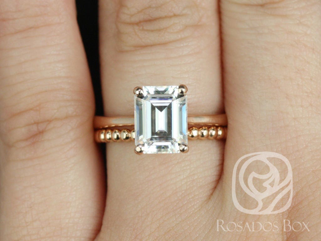 Diamant Frei Skinny Norma 9 X 7 Mm & Buddha Perlen 14Kt Rose Gold Smaragd Moissanite Braut Set von RosadosBox