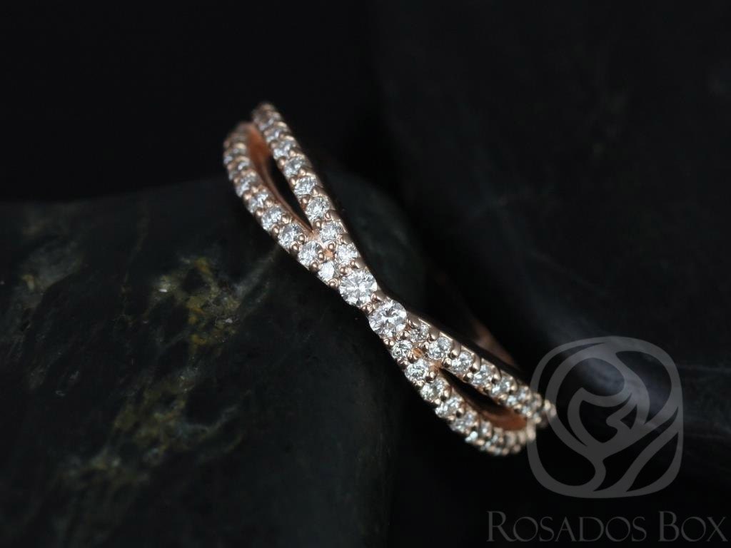 Dünner Lima 14Kt Gelb Gold Criss Cross Diamant Ehering, Infinity Band, Unikat Ring, Stapelring von RosadosBox