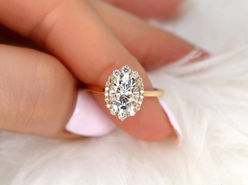 2Ct Electra 9 X 7 Mm 14Kt Moissanit Diamant Einzigartiger Halo Ring, Abgestufter Verlobungsring, Ring Im Ovalschliff, Jubiläumsring, Ehering von RosadosBox