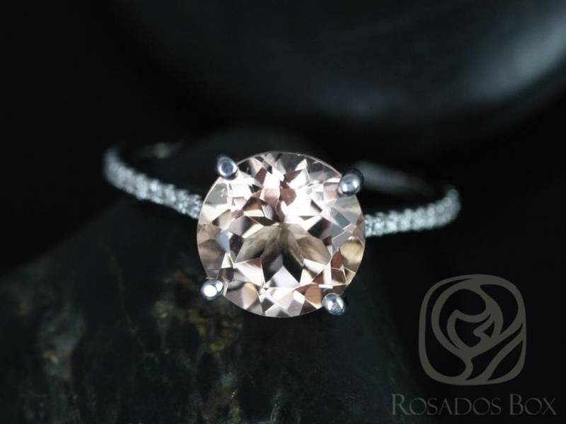 Eloise 10 Mm 14Kt Weißgold Morganit Diamanten Zierliche Dünne Kathedrale Runde Solitaire Akzent Verlobungsring von RosadosBox