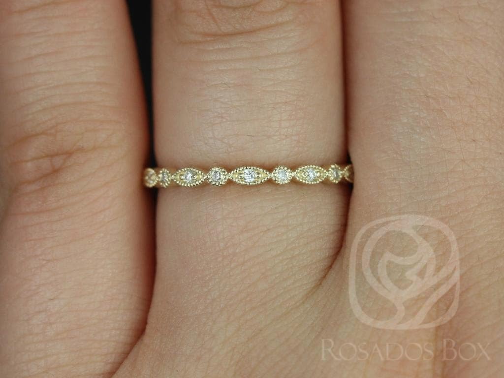 Gwen 14Kt Gelbgold Diamant Art Deco Mit Milgrain Halben Eternity Ring, Stapelring, Zierlicher Diamantring, Jubiläumsring von RosadosBox