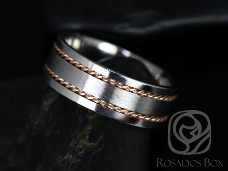 Kamil 8 Mm 14Kt Rose Gold Kobalt Gerades Rohr Doppelt Geflochtenes Band, Einzigartige Herren Ring von RosadosBox
