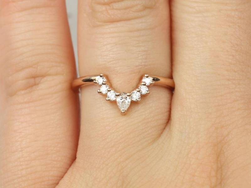 Liza 2.0 14Kt Gold Diamant Nesting Ring, Tiara Ring, Diamant Konturierte Ring, Gebogenes Band, Schattenring, Einzigartiger Ehering, Jubiläumsgeschenk von RosadosBox