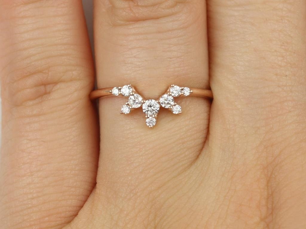 Lucia 14Kt Solid Rose Gold Dainty Diamanten Schneeflocke Tiara Ring, Einzigartiger Nesting Gebogener Diamantring, Jubiläumsgeschenk von RosadosBox