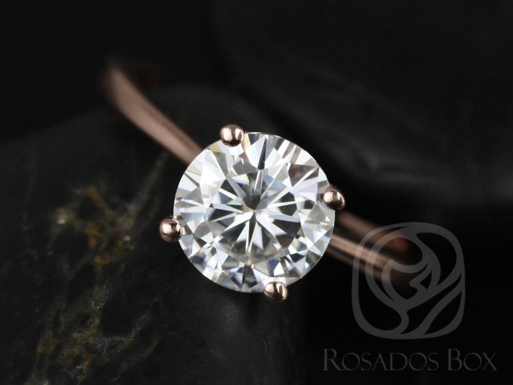 Mager Flora 8mm 14Kt Rose Gold Moissanite Minimalist Zierliche Sich Verjüngende Kathedrale Runde Solitär Verlobungsring von RosadosBox