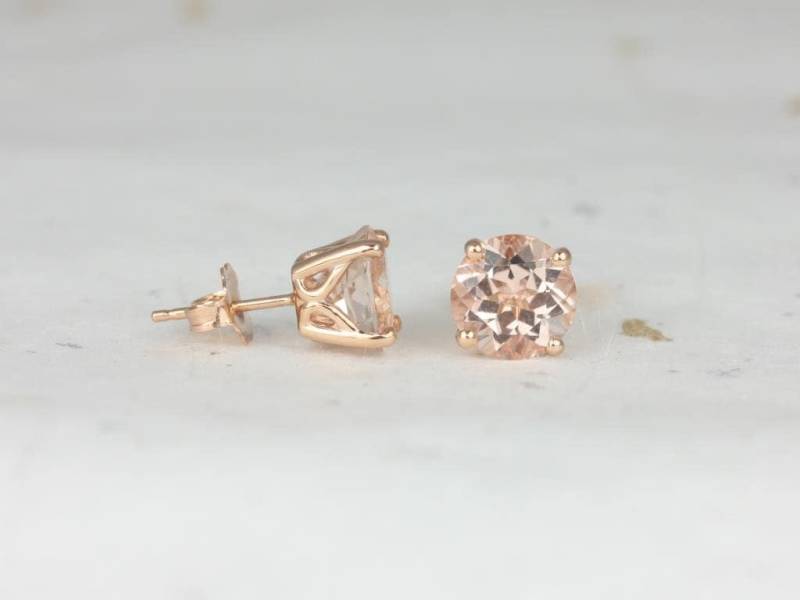 Rosados Box Versandfertig Donna 8 Mm 14Kt Rose Gold Runde Morganit Blatt Galerie Korb Ohrstecker von RosadosBox