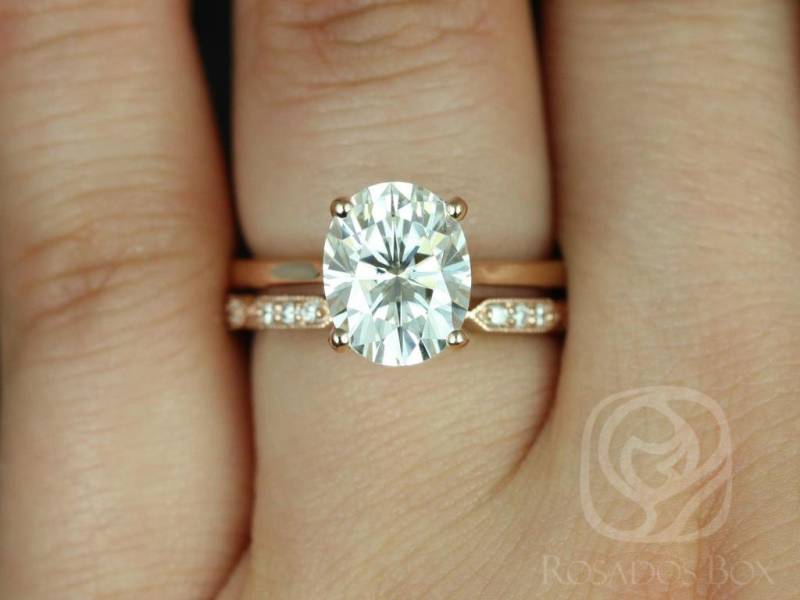 Skinny Lois 10 X 8 Mm & Stella 14Kt Gold Oval Moissanit Und Diamant Tulpe Braut Set von RosadosBox