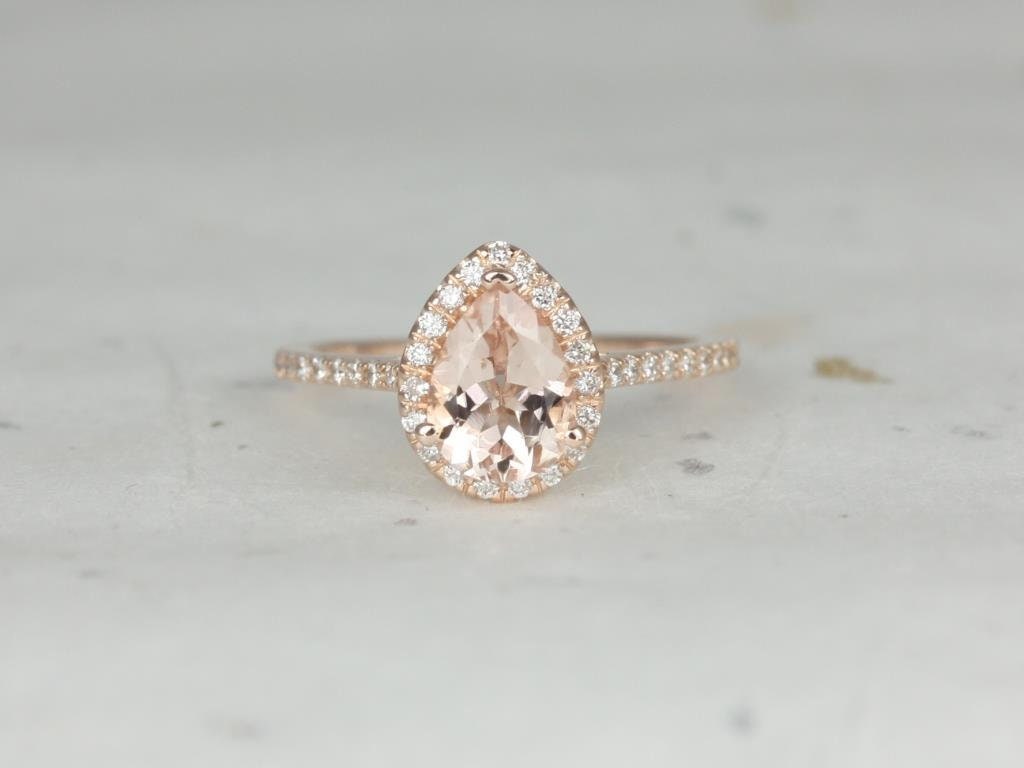 Tabitha 8x6mm 14Kt Rose Gold Morganit Diamant Zierliche Pflastern Birne Halo Ring, Verlobungsring, Ring von RosadosBox