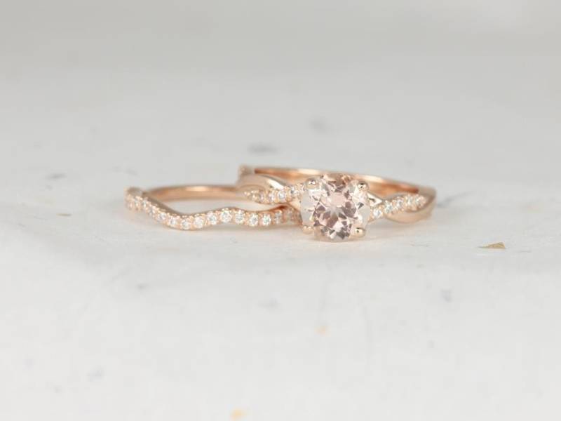 Tyra 7 Mm 14Kt Rose Gold Morganit Diamant Vine Crossover Braut Set, Ring Einzigartiger Ehering, Verlobungsring von RosadosBox