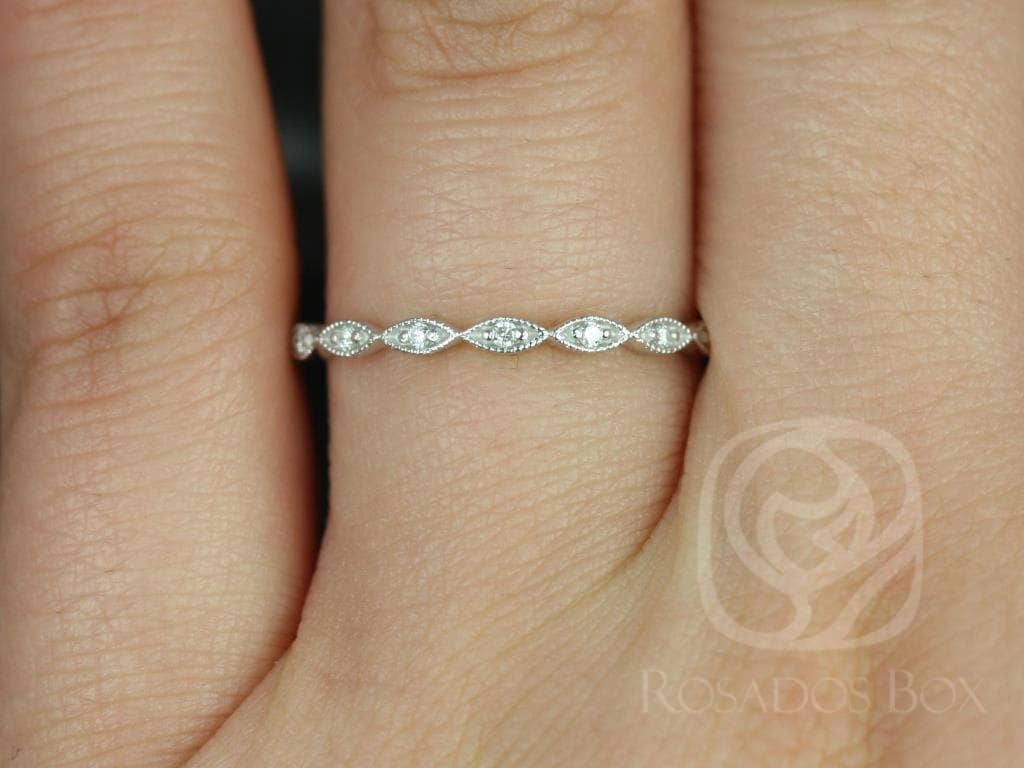 Ultra Petite Leah 14Kt Mit Milgrain Diamant Halfway Eternity Ring, Art-Deco-Ring, Einzigartiger Stapelring, Push Geschenk von RosadosBox