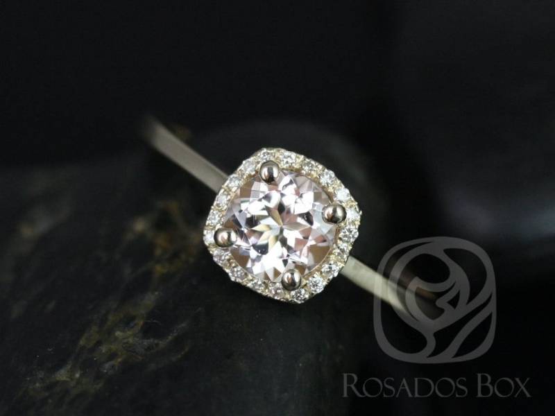Versandfertig Bella 6 Mm 14Kt Gold Morganit Kissen Halo Ring, Verlobungsring, Ehering, Jubiläumsgeschenk, Ring von RosadosBox