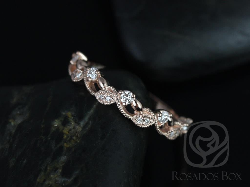 Versandfertig Daphine 14Kt Rose Gold Dünne Weben Blätter Diamanten Beeren Auf Halbem Weg Eternity Ring von RosadosBox