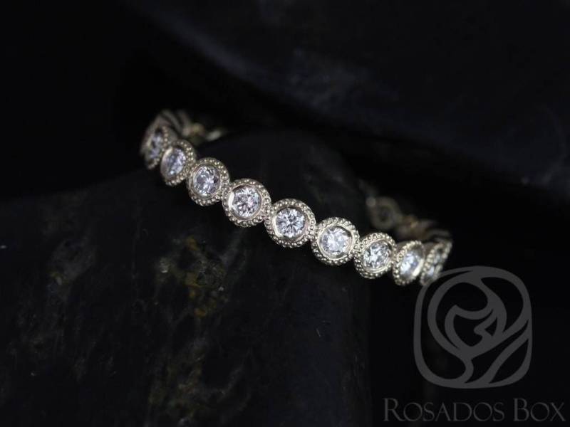 Versandfertig Original Bubbles 2, 8 Mm 14Kt Weissgold Mit Milgrain Diamant Full Eternity Ring, Lünette Ehering von RosadosBox