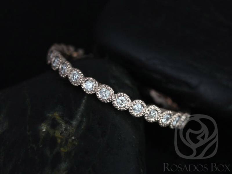 Versandfertig Petite Bubbles 14Kt Rose Gold Diamant Lünette Mit Milgrain Full Eternity Band Zierlichen Ring, Rosados Box von RosadosBox