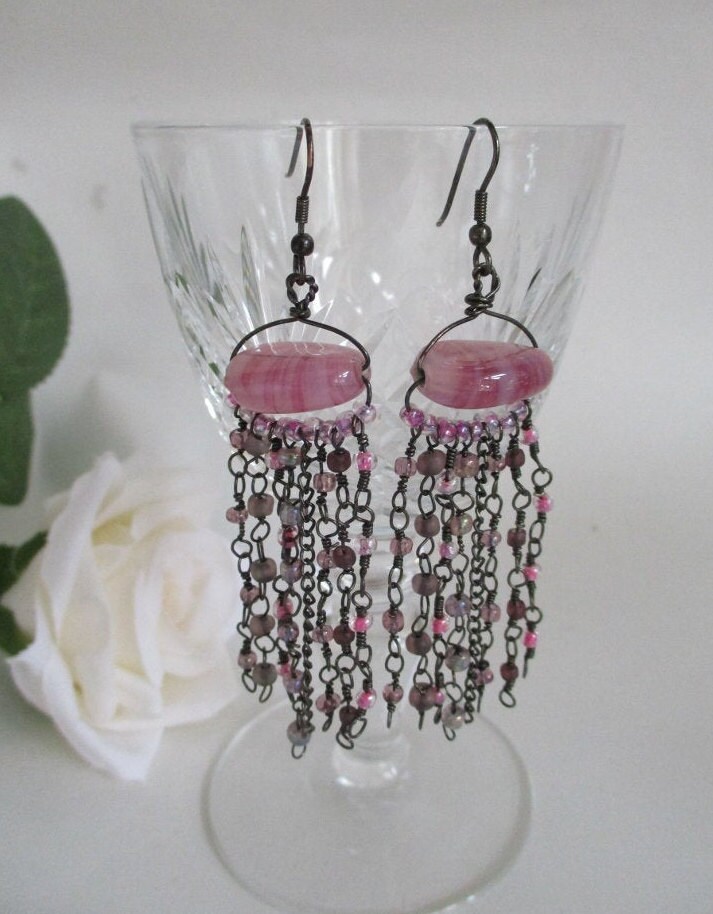 Rosa Chandelier Ohrringe, Statement Baumeln Quaste Boho Ea/17 von RosaliaJewellery