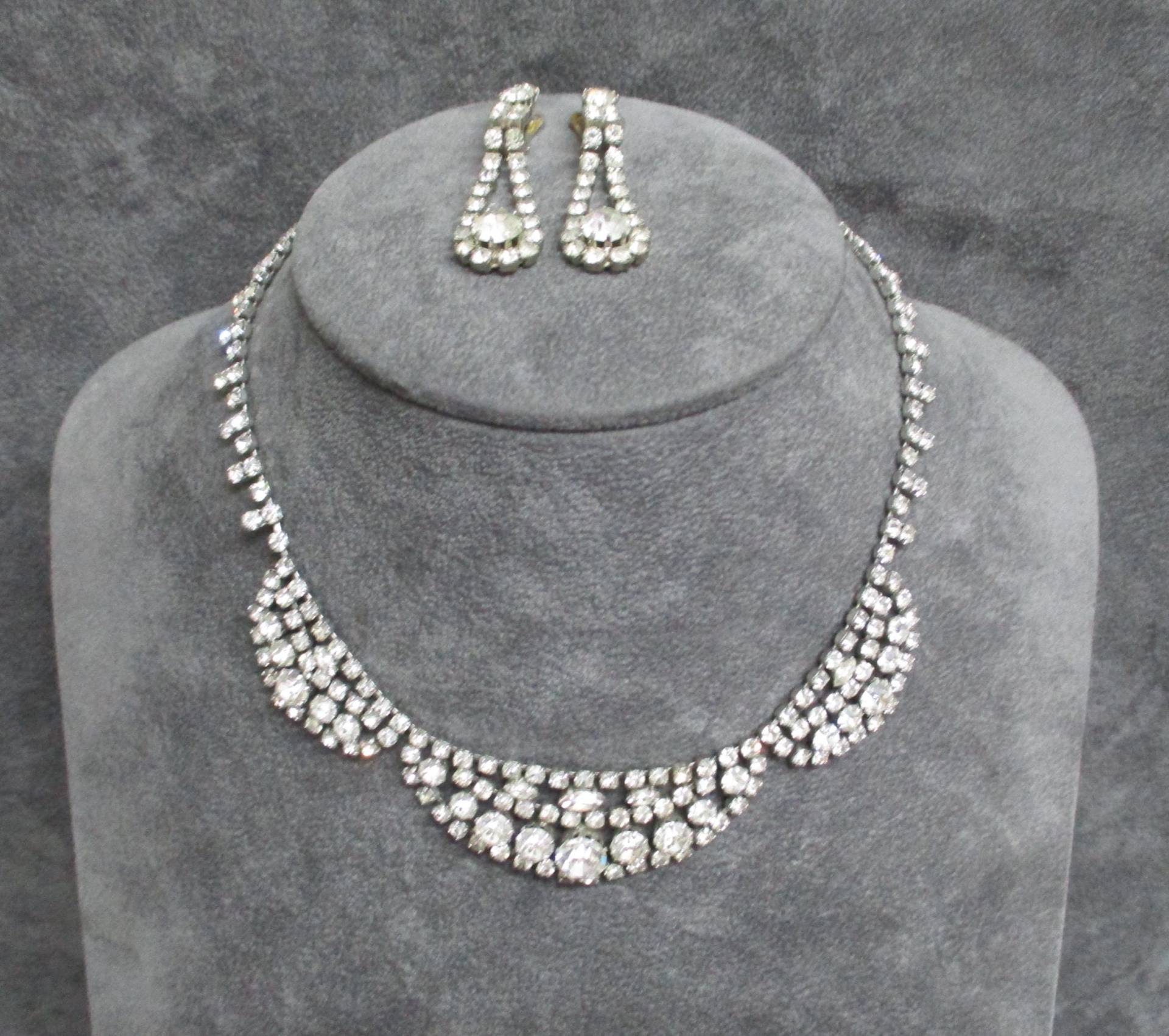 Vintage 1960S Strass Collier Und Ohrringe Set, Ne/54 von RosaliaJewellery