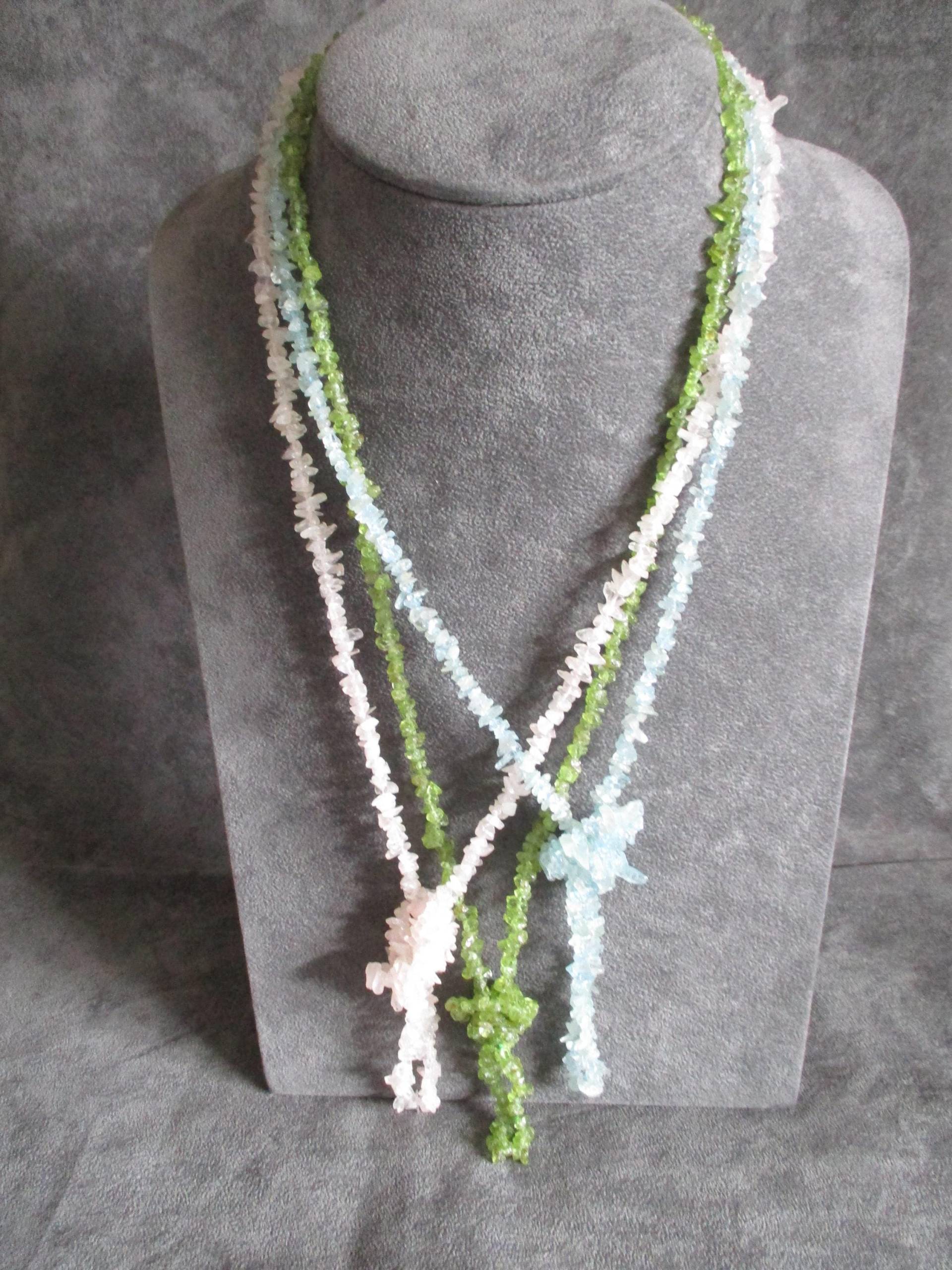 Vintage Edelstein Halskette, Lange Halskette 90cm, Peridot Rosenquarz Halskette.ne/43 von RosaliaJewellery