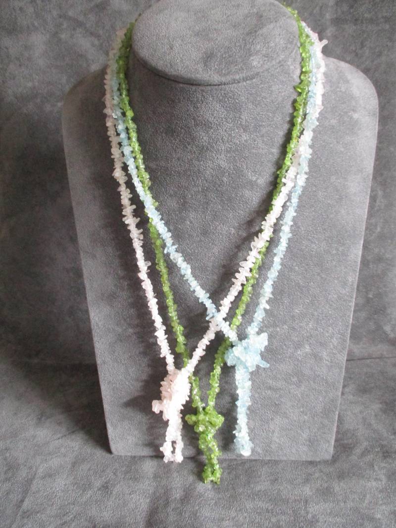Vintage Edelstein Halskette, Lange Halskette 90cm, Peridot Rosenquarz Halskette.ne/43 von RosaliaJewellery
