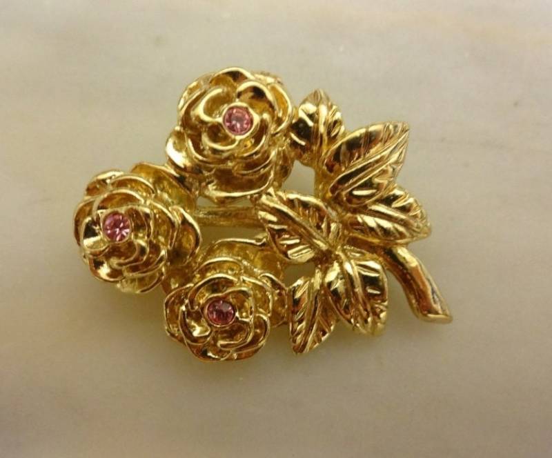 Vintage Gold Rosen Brosche, 1950Er Jahre Blumen Strauss Br/56 von RosaliaJewellery