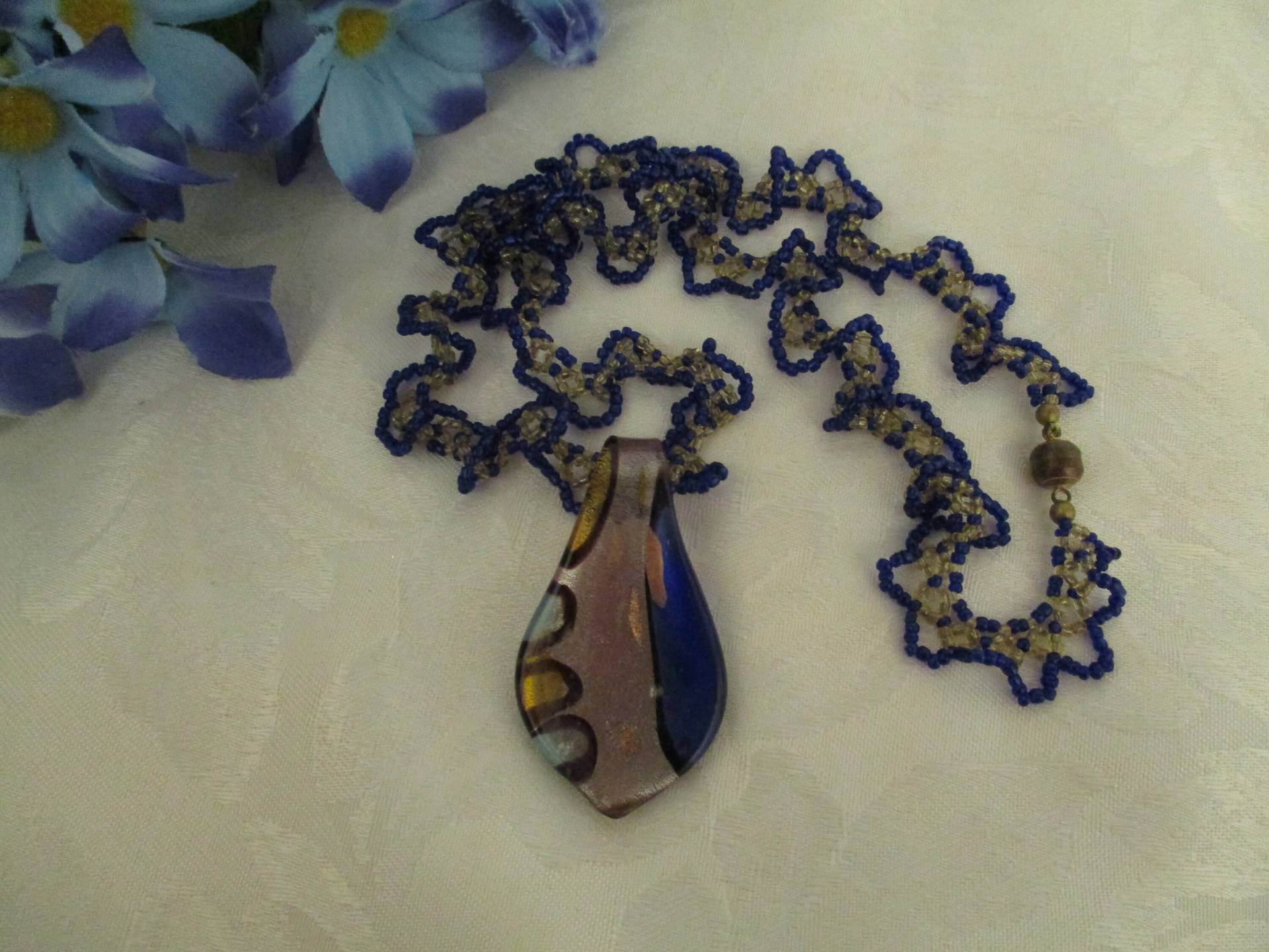 Vintage Muranoglas Halskette, Anhänger, Blaue Kette, Kette Mit Magnetverschluss, Statement Ne/20 Vintage Muranoglas Halskette, Anhänger, Blaue Kette, Kette Mit Magnetverschluss, Statement Ne/20 von RosaliaJewellery