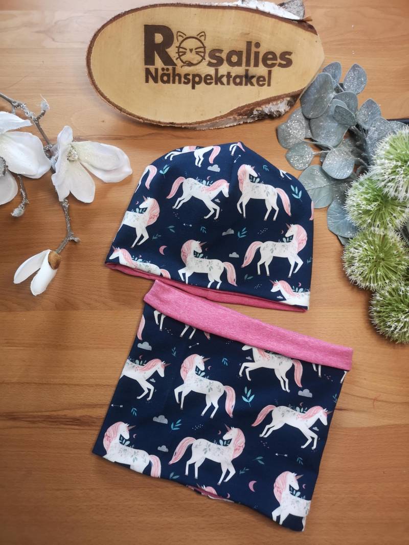 Beanie Mütze Und Loop Einhorn Blau Rosa Magisch Mädchen Geschenk von RosaliesNaehspektakl