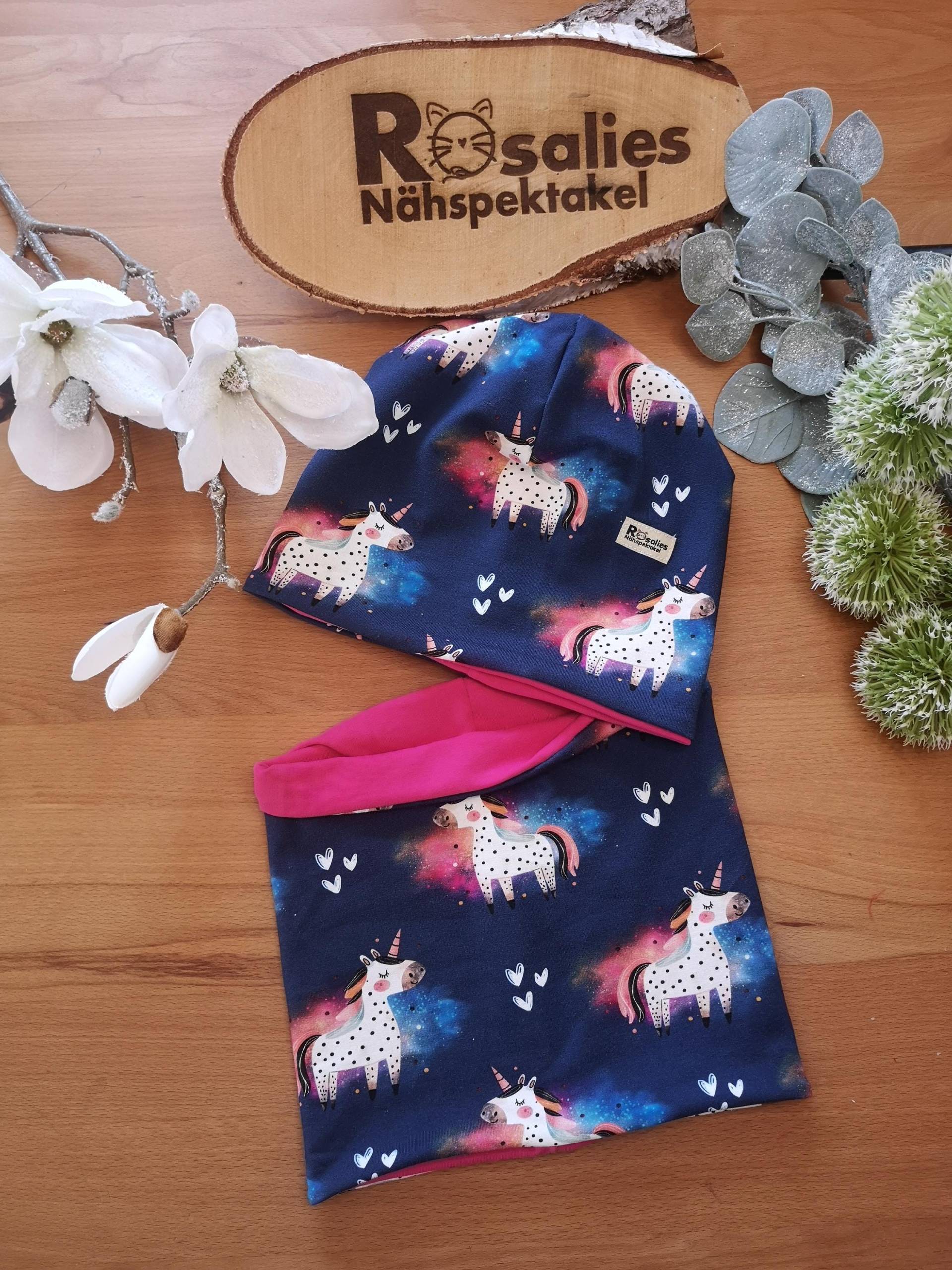 Beanie Mütze Und Loop Einhorn Farbenfrohes Design Blau Rosa Magisch Mädchen Geschenk von RosaliesNaehspektakl