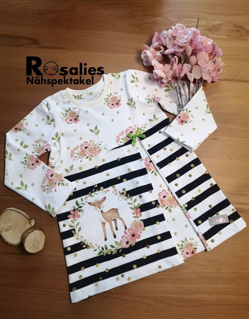 Kleid/ Tunika Mit Süßem Reh Und Blumen Sofortkauf Größe 104 Bis 110 von RosaliesNaehspektakl