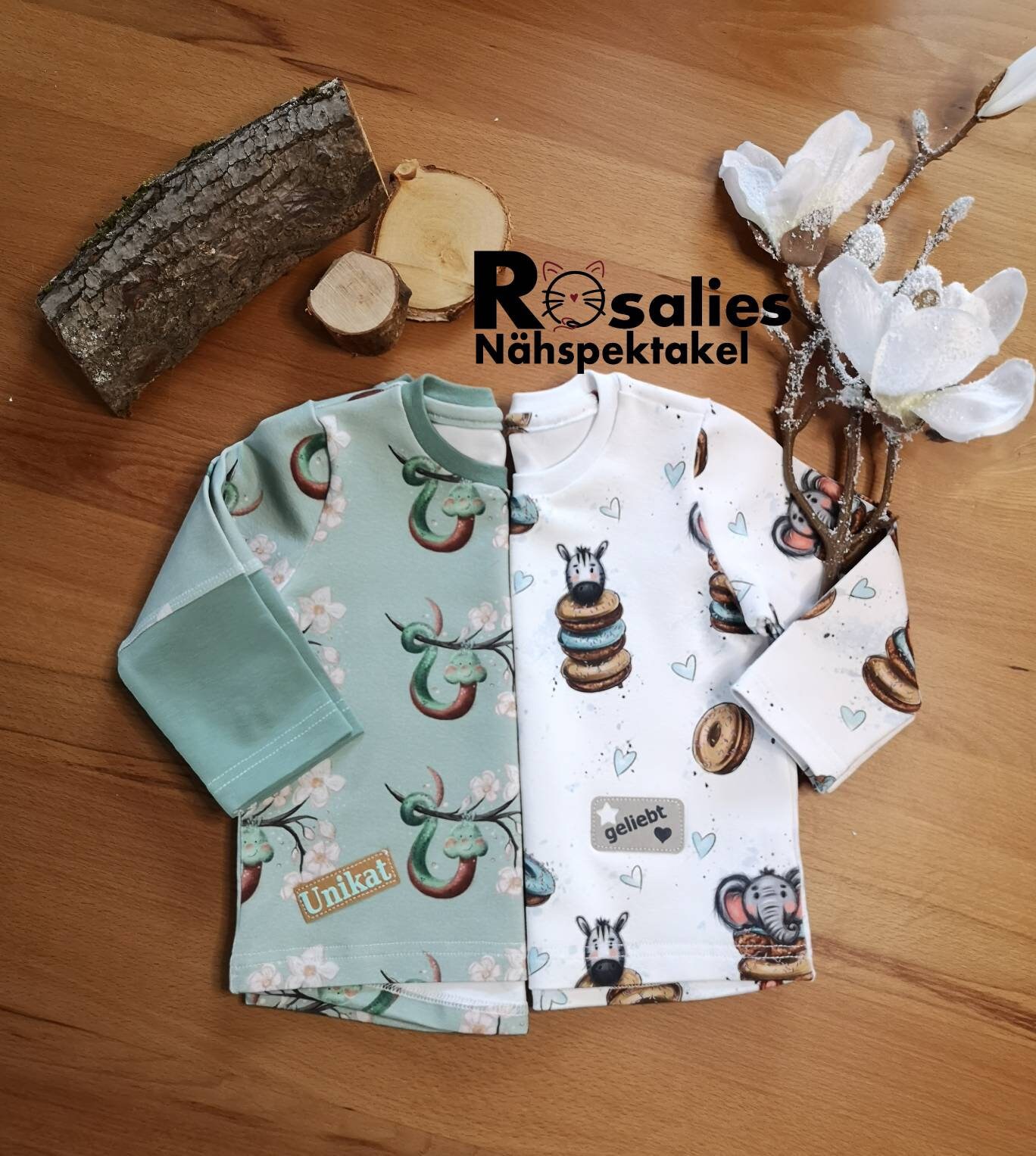 Shirt Kleine Apfelraupe Und Süße Tiere Donut Größe 74-80 Sofortkauf Langarmshirt von RosaliesNaehspektakl
