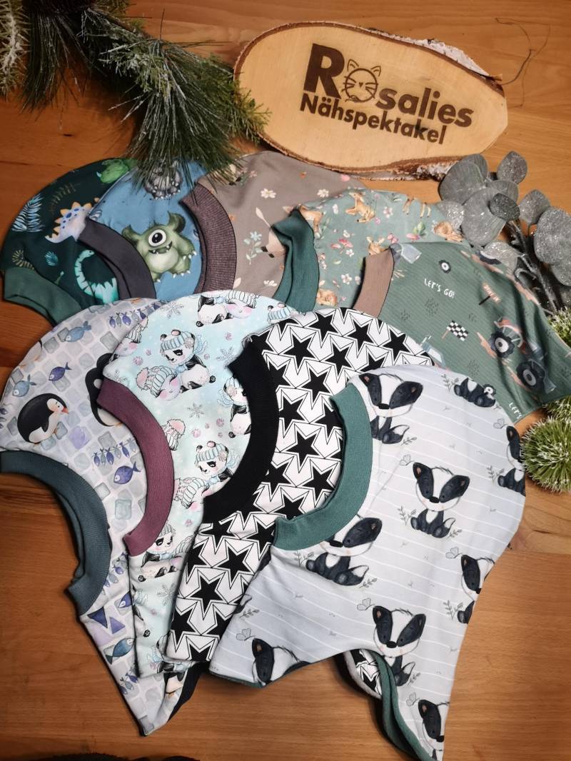 Sofortkauf Schlupfmütze Schalmütze Sterne Dinos Panda Dachs Reh Pinguin Jungen Mädchen Unisex Wintermütze von RosaliesNaehspektakl