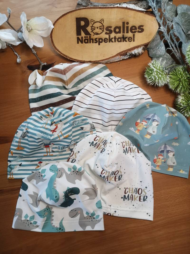 Sommermütze Dünne Beanie Mütze Sommerbeanie Einlagig Aus Jersey Dino, Dachs, Maritim, Möwe, Streifen Jungen Mädchen von RosaliesNaehspektakl