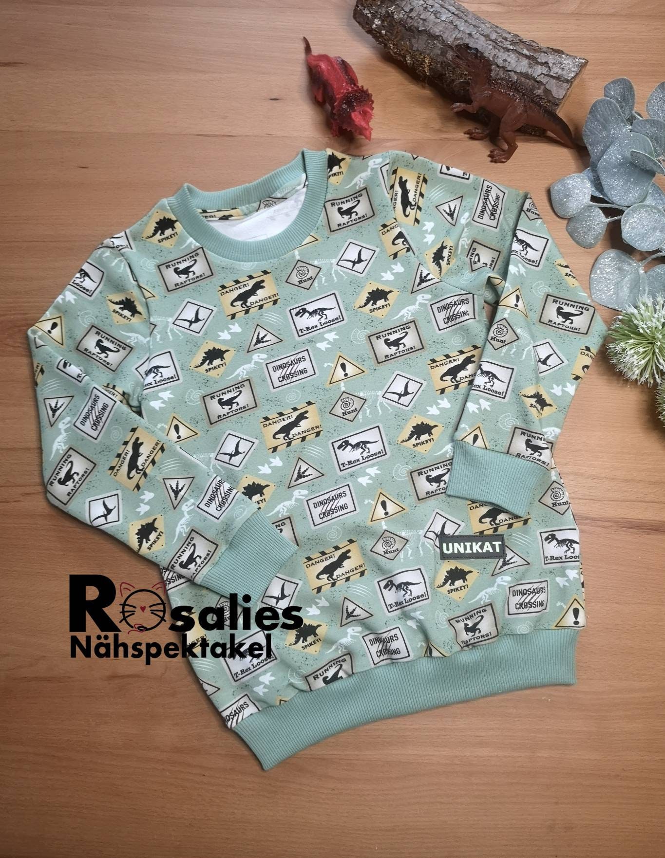 Sweater Pulli Dinos, Danger Zone, Jurassic Park Mint von RosaliesNaehspektakl