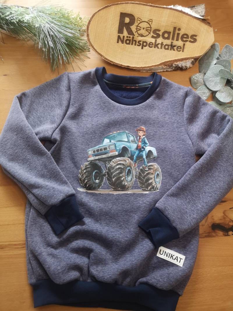 Sweater Pulli Monstertruck Dunkelblau Meliert Langarmshirt Longsleeve Sweater Pulli Monstertruck Dunkelblau Meliert Langarmshirt Longsleeve von RosaliesNaehspektakl