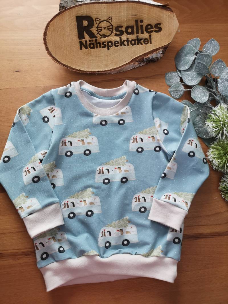 Sweater Pulli Weihnachten Weihnachtsbusbtiere Weihnachtsmann Unikat Sofortkauf Größe 92 Bis 98 von RosaliesNaehspektakl