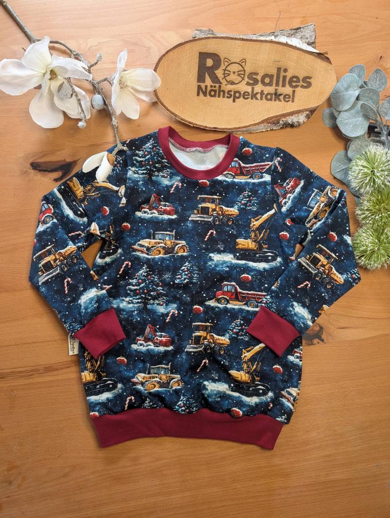 Sweater Pulli Weihnachts Baustelle Weihnachtsbagger, Langarmshirt Kran Weihnachtsbaum Für Jungs Und Unisex von RosaliesNaehspektakl