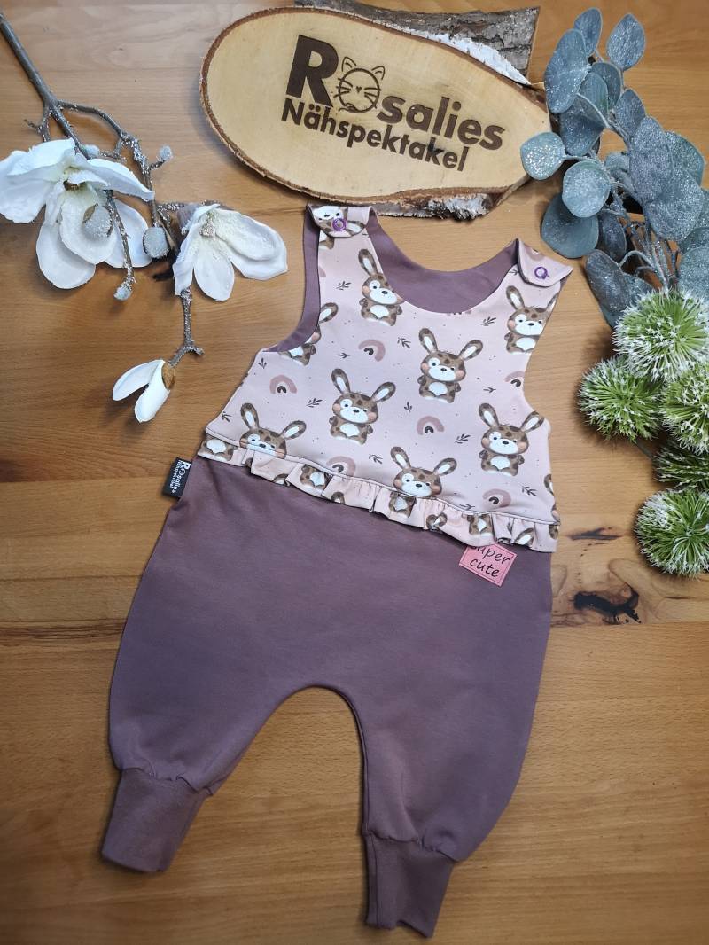 strampler, Romper, Einteiler Hase, Häschen Mit Rüsche Mauve Für Baby Mädchen von RosaliesNaehspektakl