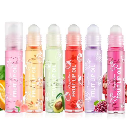 Rosarden 6 Stück Lipgloss Set Feuchtigkeitsspendendes Lippenöl Roll-on Set, Farblos Fruchtig Lippenbalsam für Lippenpflege Trockene Lippen, Lip Glow Oil für Frauen und Junges Mädchen von Rosarden