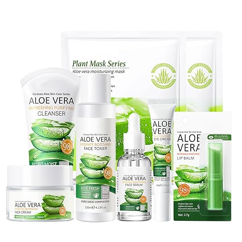 Rosarden Aloe Vera Gesichtspflege Set für Sanfte Haut Reinigung & Pflege Teenage Mädchen und Frauen, 8-tlg Poren Verkleinern und Feuchtigkeitsspendend Hautpflege Set Geschenkset von Rosarden