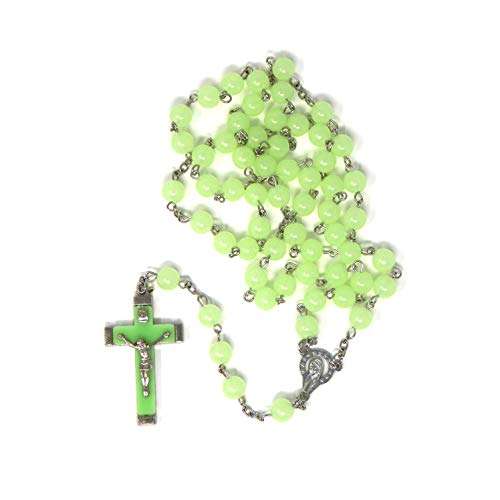 Leuchten Im Dunklen Rosenkranz Rund Leuchtend Perlen Und Kreuz Silber Kette Lang 58cm von Rosary Heaven