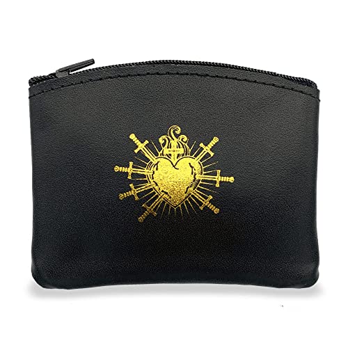 Rosenkranztasche aus Leder mit Reißverschluss, Schwarz-Ss von RosaryMart