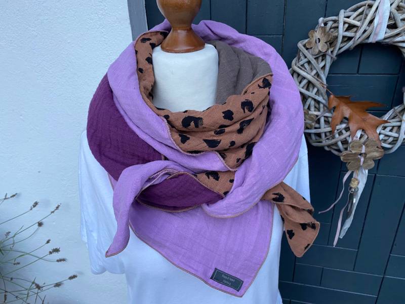 xxl-Halstuch „Multi Lila-Braun" Musselintuch, Halstuch, Tücher Handmade von RosaundRobert