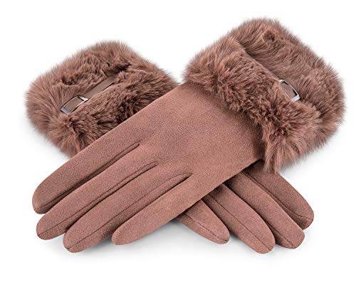 Rose Black Damen Elegant Wildleder Handschuhe mit Fell- Feinste Auswahl (Beige) von Rose Black