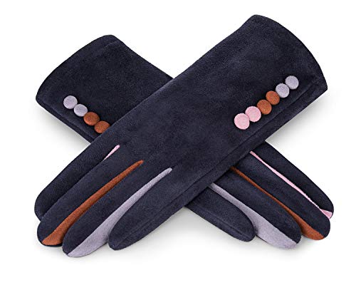 Rose Black Winter Handschuhe für Damen - mit bunten Zusätzen - Feinste Auswahl (Marineblau) von Rose Black