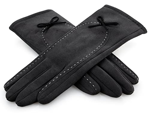 Rose Black Winter Handschuhe für Damen - mit süßer Schleife - Feinste Auswahl (Dunkelgrau) von Rose Black