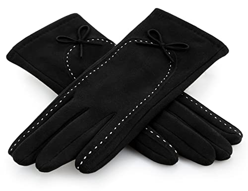 Rose Black Winter Handschuhe für Damen - mit süßer Schleife - Feinste Auswahl (Klassisches Schwarz) von Rose Black