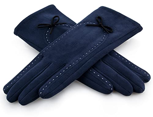 Rose Black Winter Handschuhe für Damen - mit süßer Schleife - Feinste Auswahl (Marineblau) von Rose Black